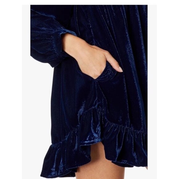 Free People Estella Velvet Mini Dress Tunic With V-Neckline Navy Blue Size M - Picture 7 of 15
